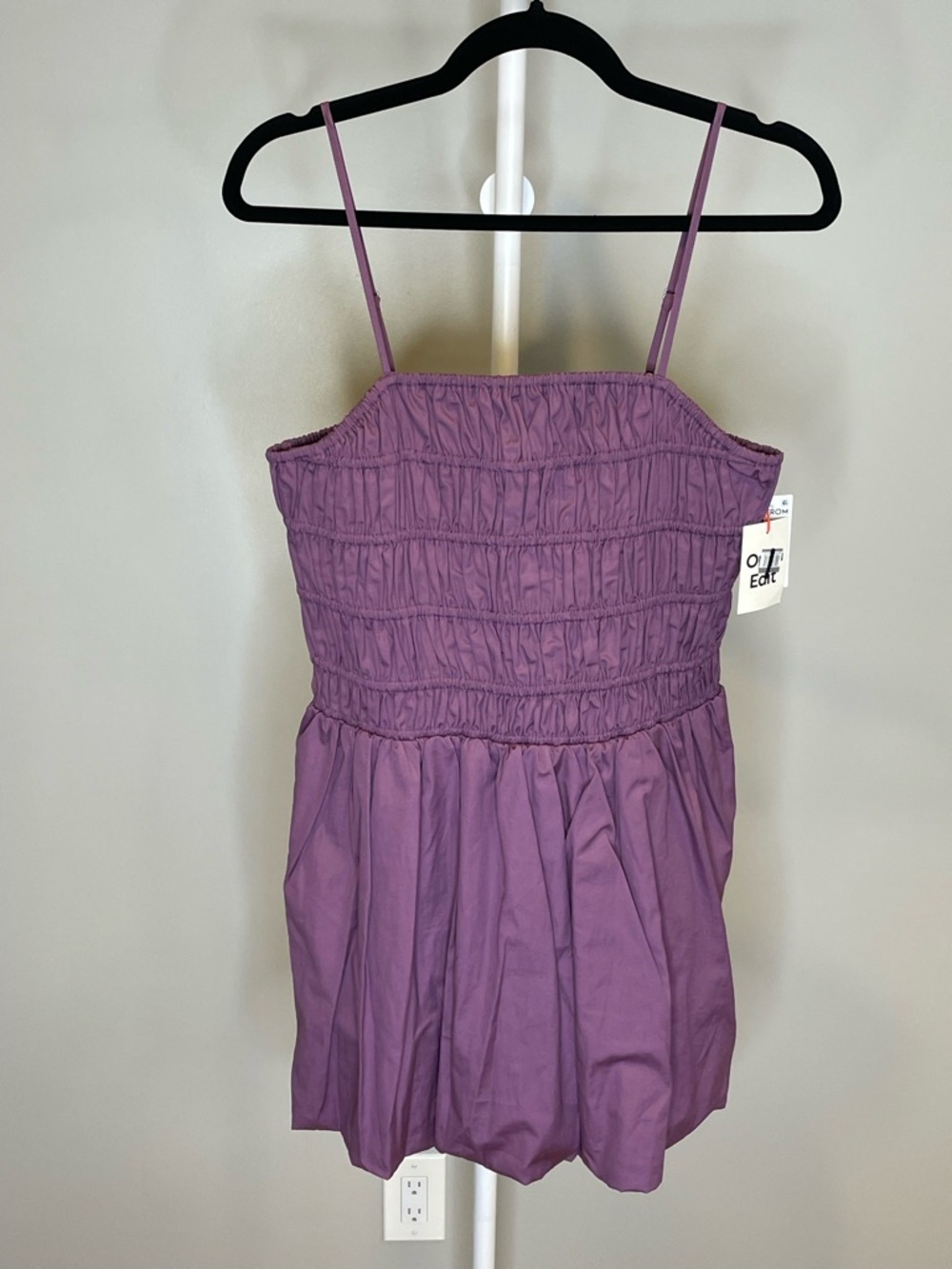 Open Edit Purple 100% Cotton Smocked Mini Bubble Dress